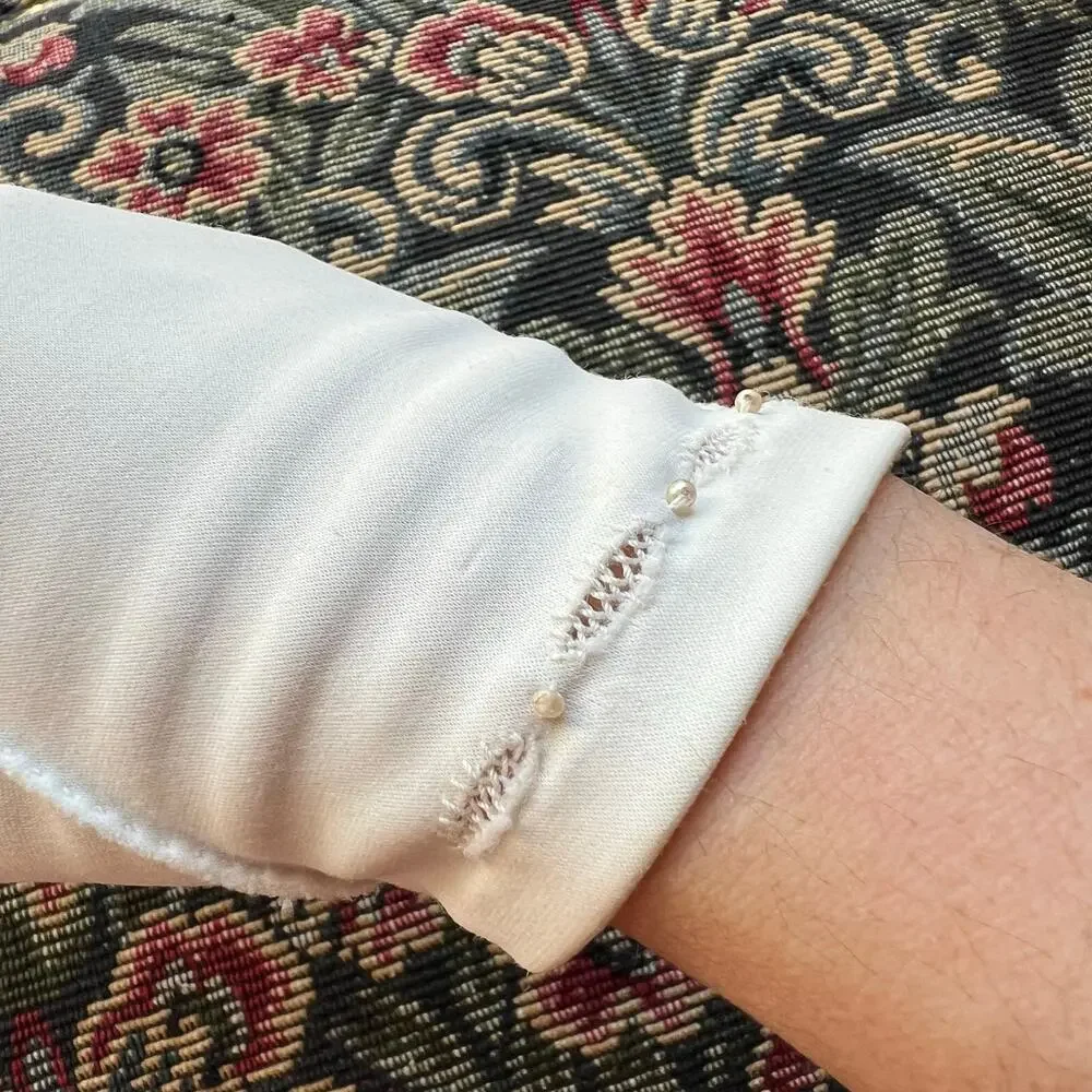 Vintage 1950s White Cotton Dress Gloves Pearl Detail Formal Church Mid Century